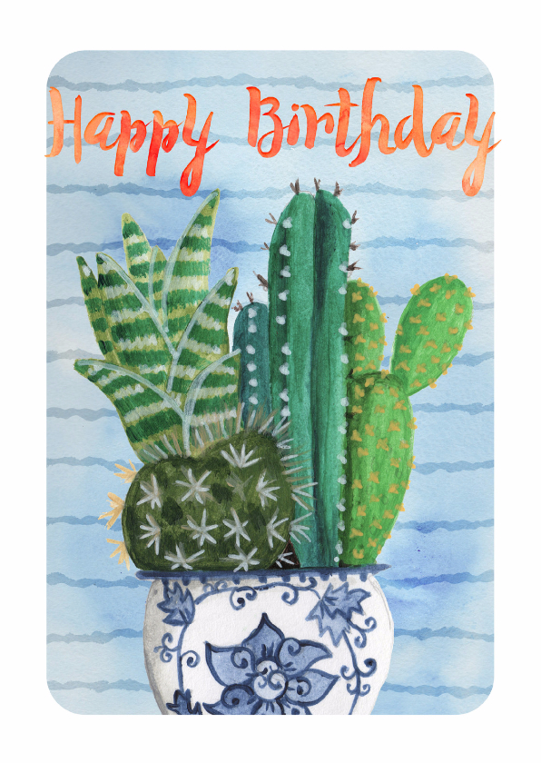 Cactus waterverf Trendy Kaart - Verjaardagskaarten Verjaardagskaarten - Cactus waterverf Trendy Kaart