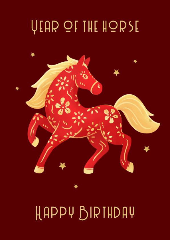 Verjaardagskaarten - Chinese verjaardagskaart 2026 jaar van het paard
