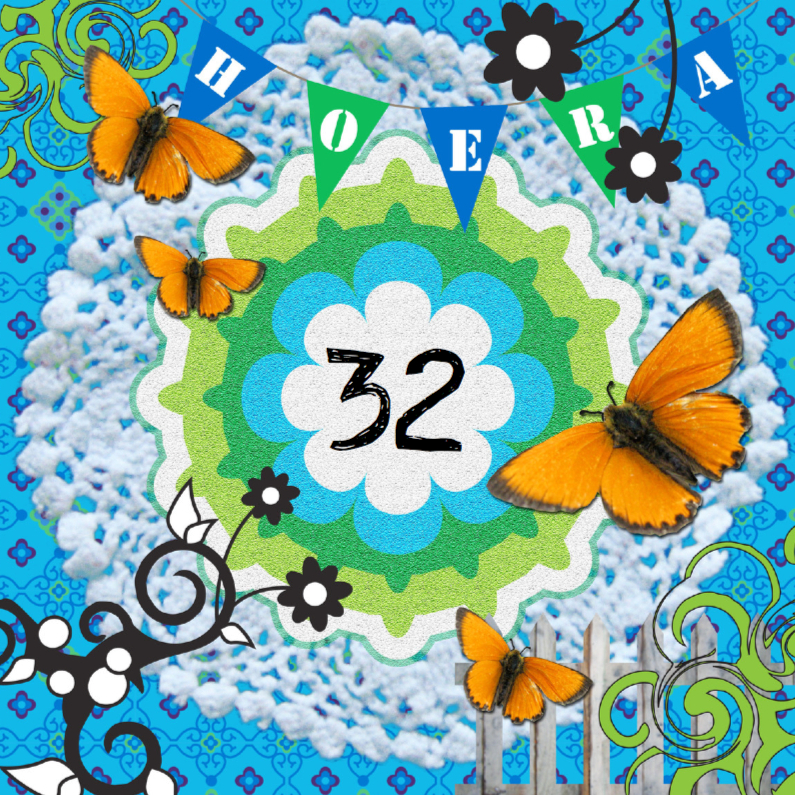 Collagekaart bloemen en vlinders - Verjaardagskaarten Verjaardagskaarten - Collagekaart bloemen en vlinders
