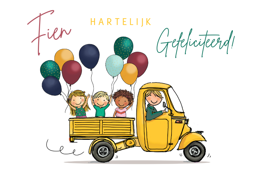 Verjaardagskaarten - Driewieler met balllonnen