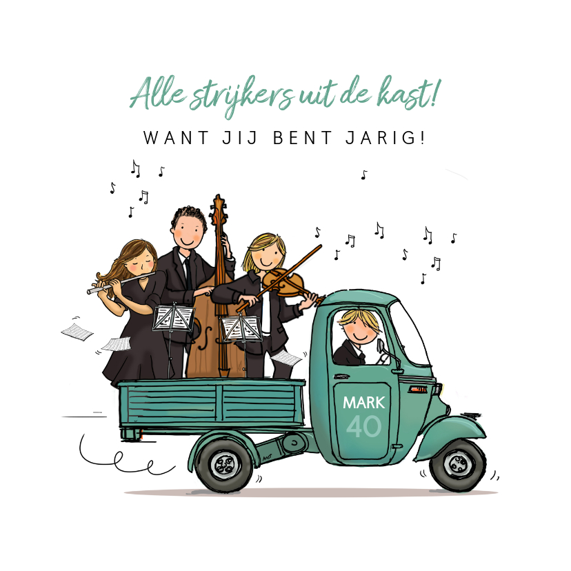 Verjaardagskaarten - Driewieler met orkest 