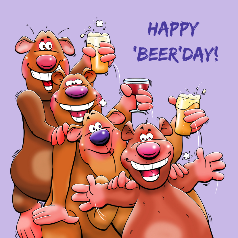 Verjaardagskaarten - Een leuke en grappige verjaardagskaart met 4 beren