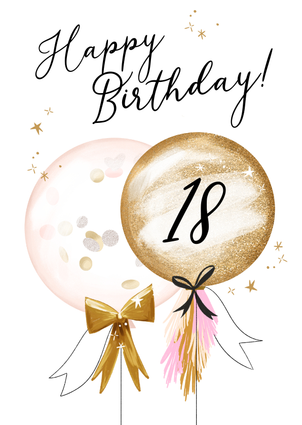 Verjaardagskaarten - Feestelijke kaart met ballonnen, confetti en sterretjes