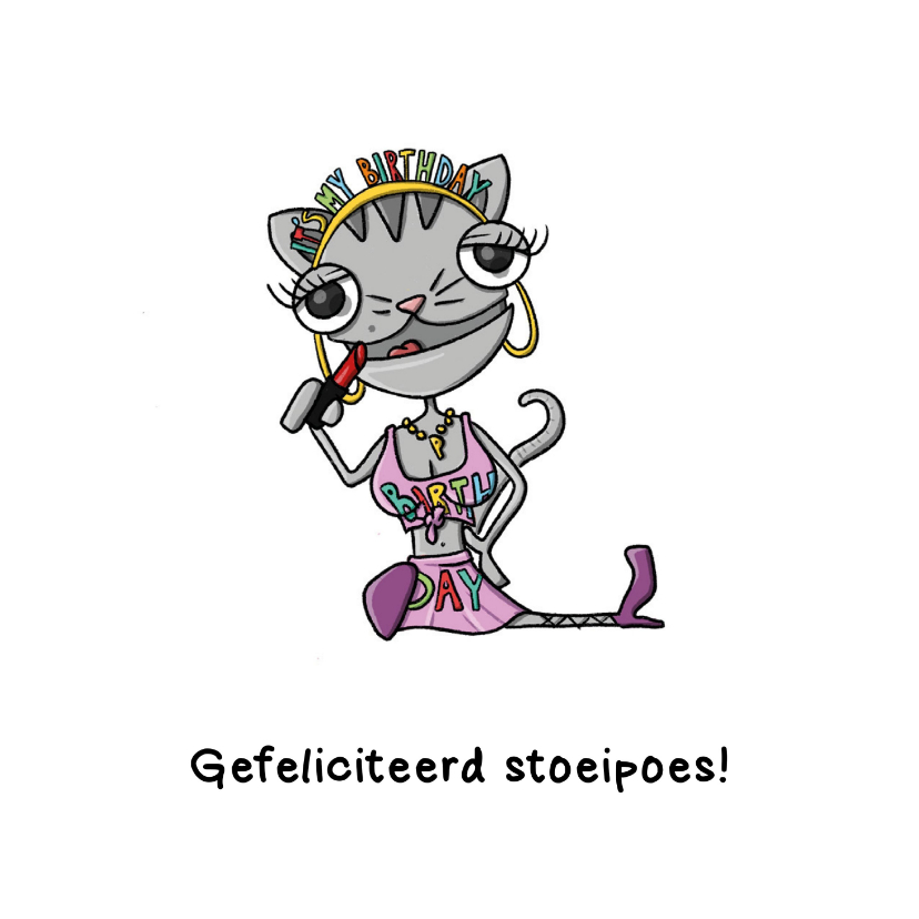 Verjaardagskaarten - Felicitatie gefeliciteerd stoeipoes kaart