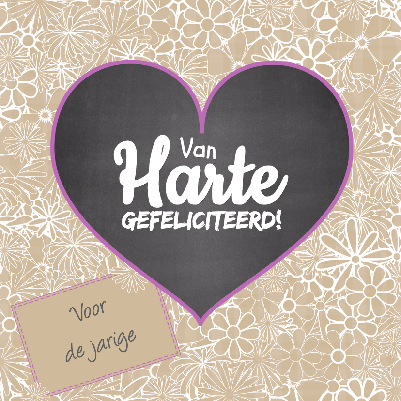 Felicitatie hart bloemen trendy - Verjaardagskaarten Verjaardagskaarten - Felicitatie hart bloemen trendy