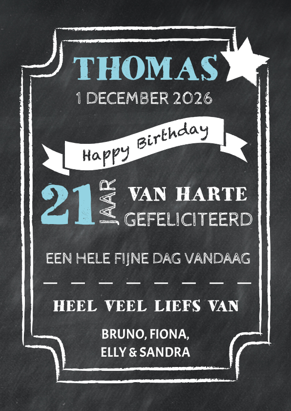 Verjaardagskaarten - Felicitatie man krijtbord - DH