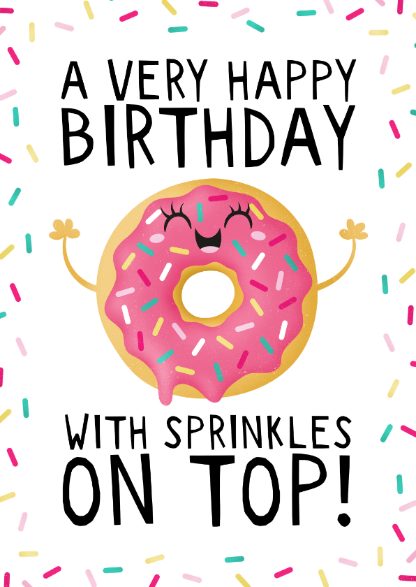 Verjaardagskaarten - Felicitatie verjaardag donut with sprinkles on top