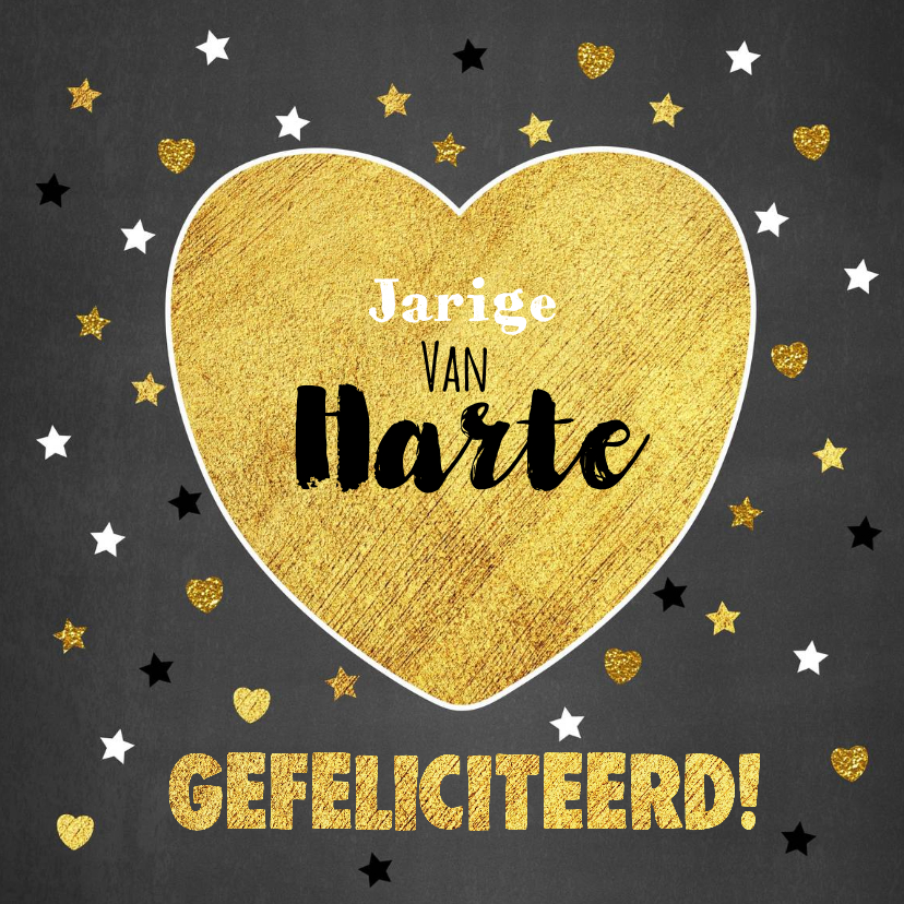 Verjaardagskaarten - Felicitatie verjaardag goud hart en sterren