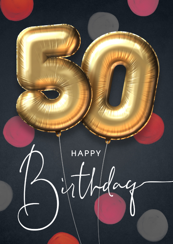Verjaardagskaarten - Felicitatie verjaardagskaart ballon 50 jaar confetti