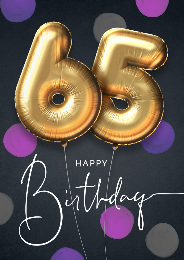 Verjaardagskaarten - Felicitatie verjaardagskaart ballon 65 jaar confetti