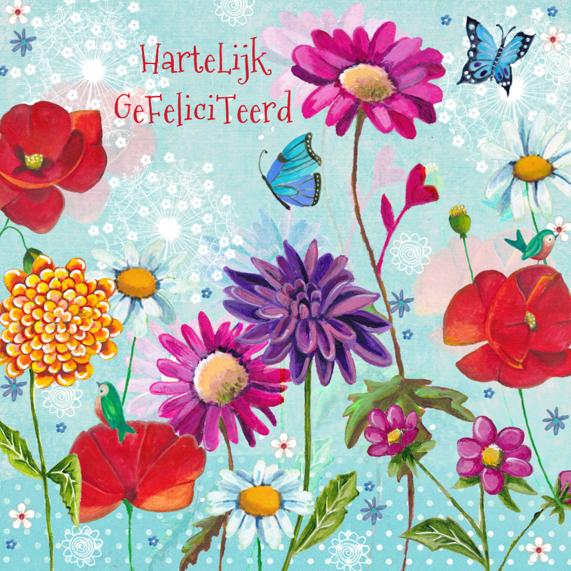 Verjaardagskaarten - Felicitatie Vrolijke Bloemen