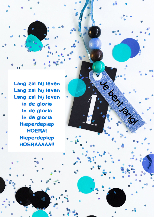 felicitatiekaart 1 jaar confetti blue - Verjaardagskaarten Verjaardagskaarten - felicitatiekaart 1 jaar confetti blue