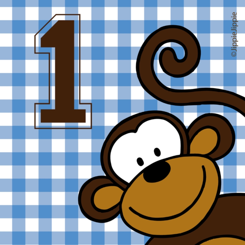 Felicitatiekaart 1 jaar met aap - Verjaardagskaarten Verjaardagskaarten - Felicitatiekaart 1 jaar met aap