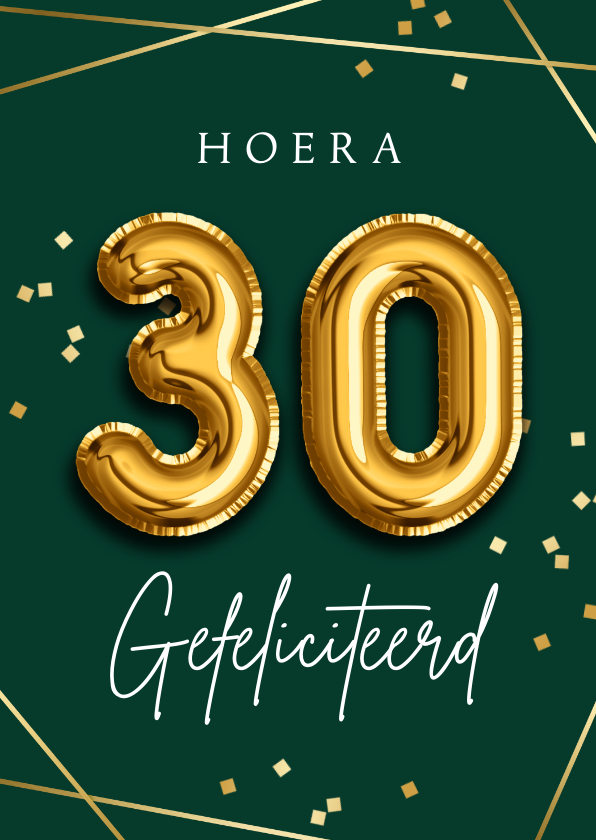Verjaardagskaarten - Felicitatiekaart 30 jaar ballonnen confetti goud
