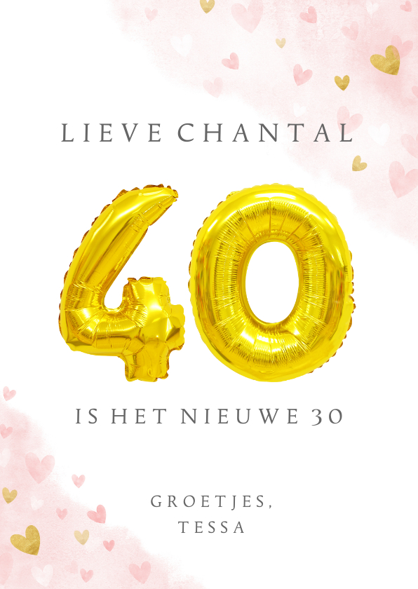 Verjaardagskaarten - Felicitatiekaart 40ste verjaardag met gouden cijfers