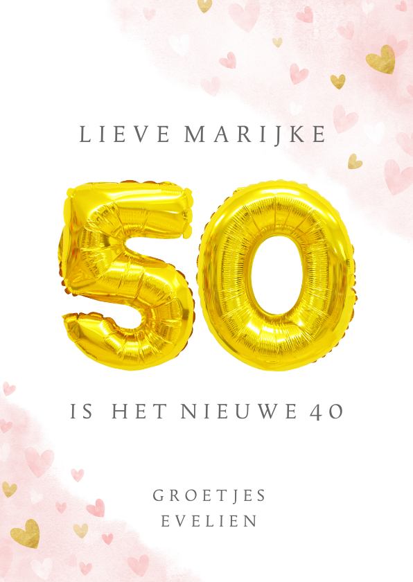 Verjaardagskaarten - Felicitatiekaart 50ste verjaardag met gouden balloncijfers