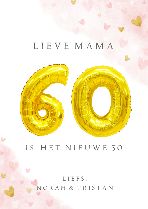 Verjaardagskaarten - Felicitatiekaart 60ste verjaardag met gouden balloncijfers