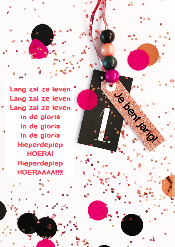 Felicitatiekaart meisje confetti label - Verjaardagskaarten Verjaardagskaarten - Felicitatiekaart meisje confetti label