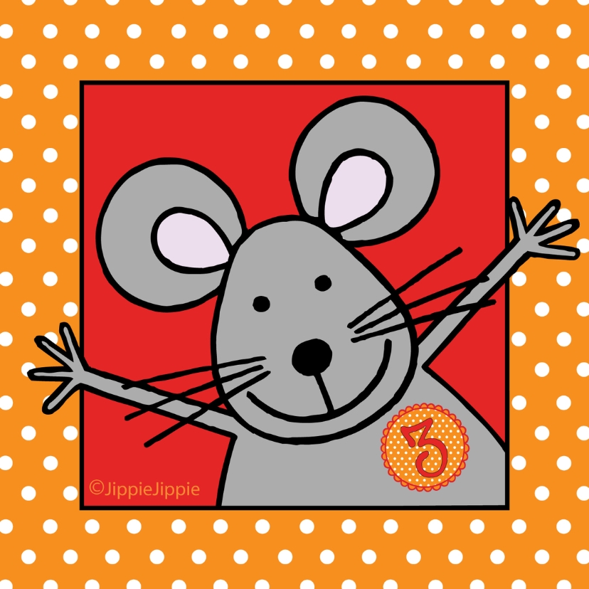 Felicitatiekaart met een muis voor 3 jaar - Verjaardagskaarten Verjaardagskaarten - Felicitatiekaart met een muis voor 3 jaar