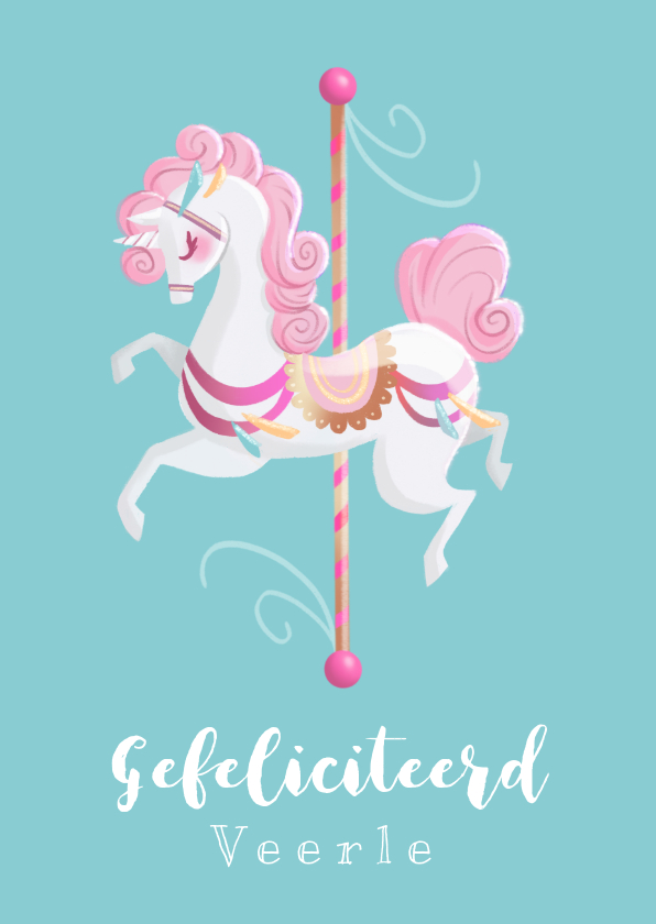 Felicitatiekaart Pastel Carrousel Eenhoorn - Verjaardagskaarten Verjaardagskaarten - Felicitatiekaart Pastel Carrousel Eenhoorn