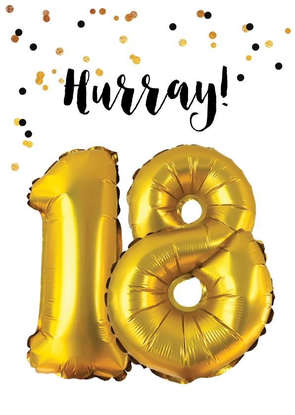 Verjaardagskaarten - Felicitatiekaart verjaardag 18 jaar goud ballonnen