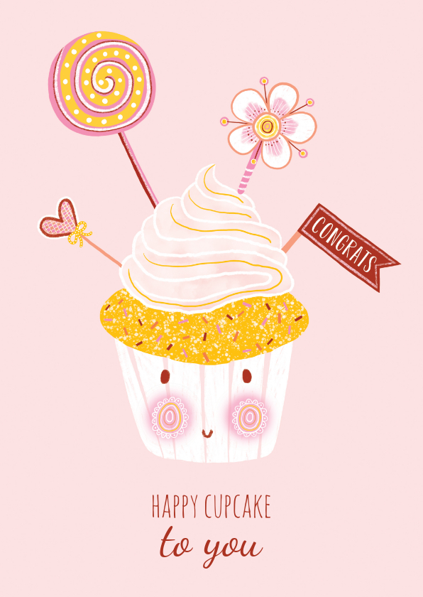 Verjaardagskaarten - Felicitatiekaart verjaardag cupcake pastel