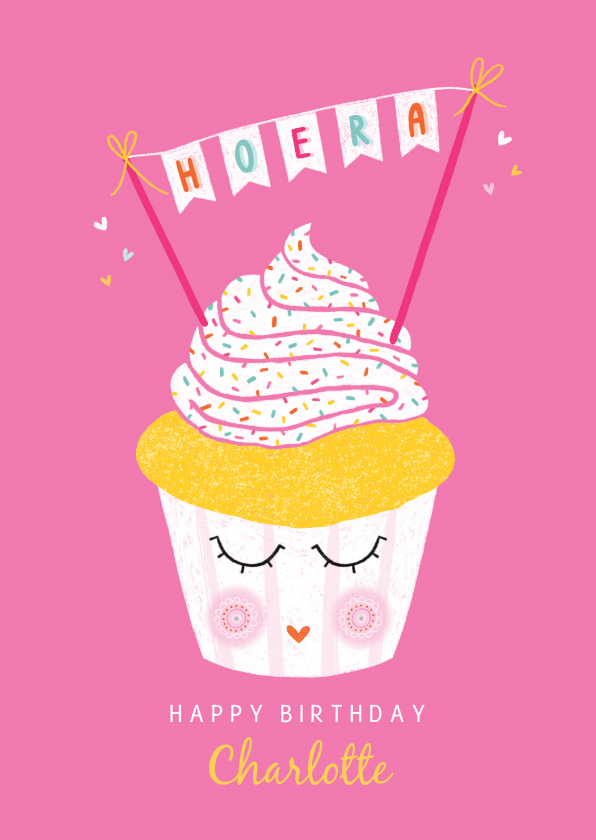 Verjaardagskaarten - Felicitatiekaart verjaardag cupcake roze