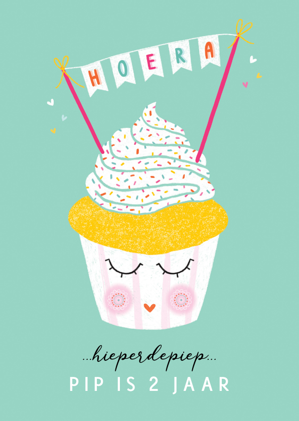 Verjaardagskaarten - Felicitatiekaart verjaardag happy cupcake mint