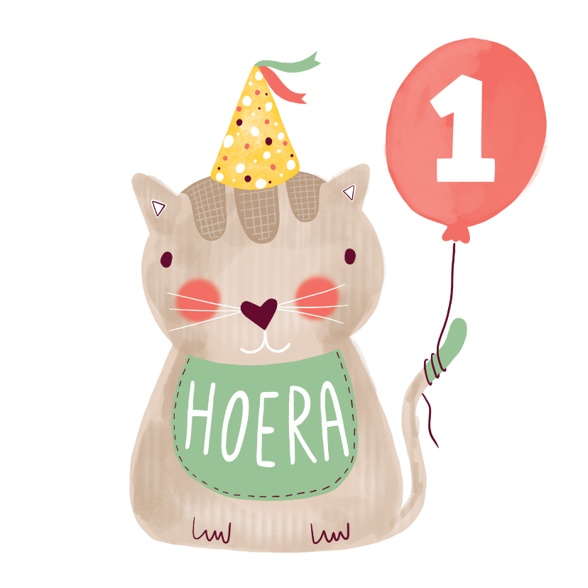 Verjaardagskaarten - Felicitatiekaart verjaardag kat groen en bruin