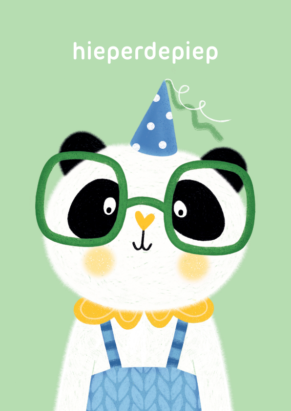 Verjaardagskaarten - Felicitatiekaart verjaardag panda feestmuts blauw groen