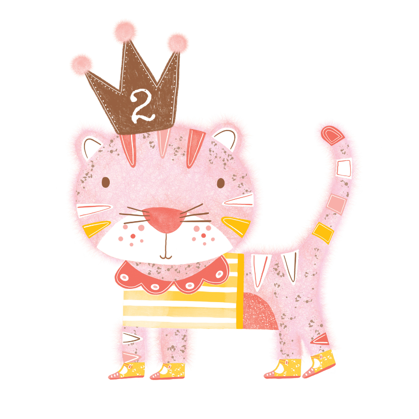 Verjaardagskaarten - Felicitatiekaart verjaardag roze kat kroon