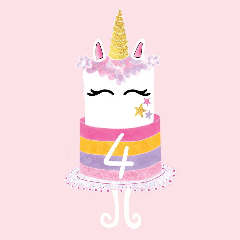 Verjaardagskaarten - Felicitatiekaart verjaardag unicorn taart roze / goud - MW