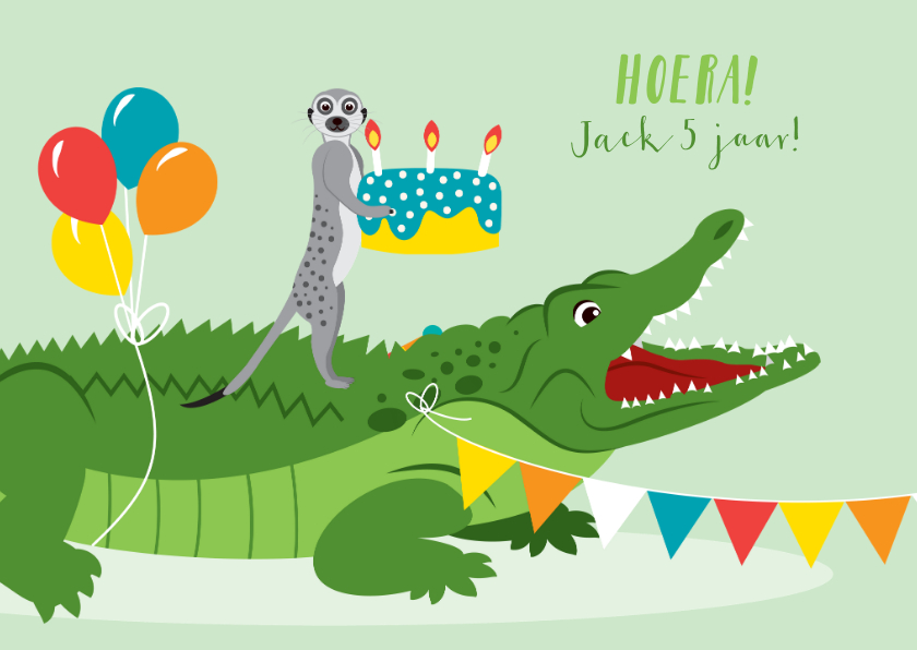Verjaardagskaarten - Felicitatiekaartje met krokodil en stokstaartje