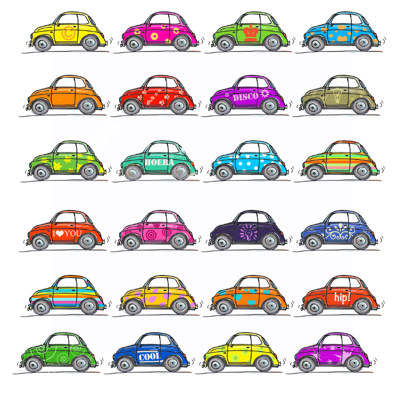 Verjaardagskaarten - Fiat 500 kaart kleurrijk 24