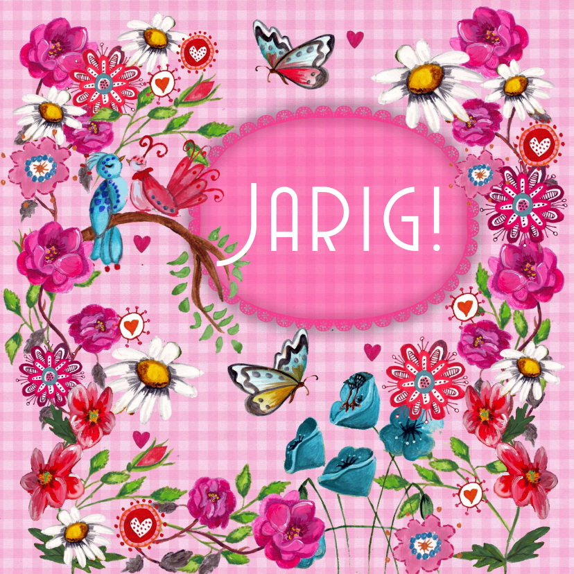 Gefeliciteerd BB Bloemen Roze Vlinders - Verjaardagskaarten Verjaardagskaarten - Gefeliciteerd BB Bloemen Roze Vlinders