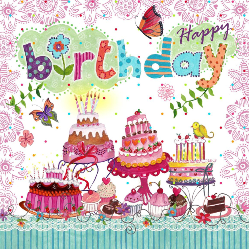 Verjaardagskaarten - Gefeliciteerd Taart Wolken Cupcake