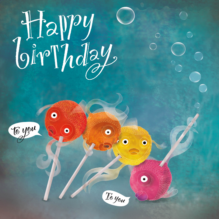 Verjaardagskaarten - Gekke vissen die iemand een fijne verjaardag wensen