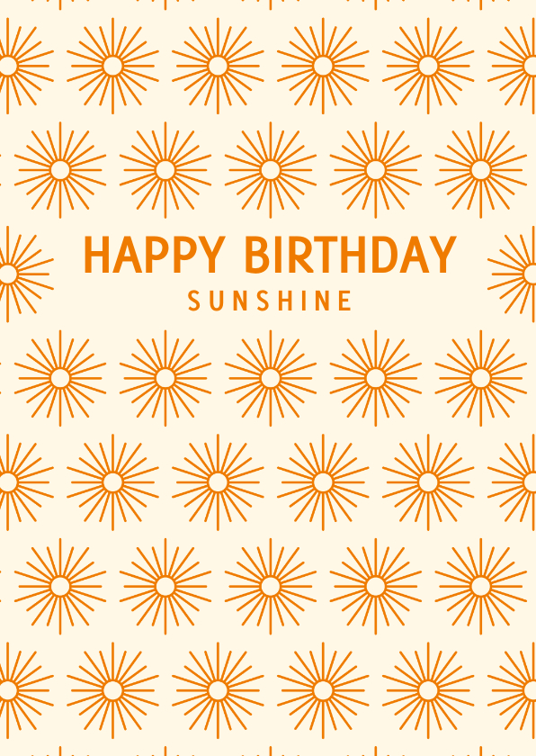Verjaardagskaarten - Gele verjaardagskaart met zonnetjes happy birthday sunshine