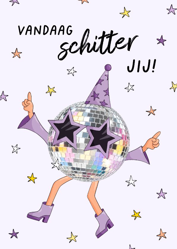 Gezellige verjaardagskaart met dansende discobal - Verjaardagskaarten Verjaardagskaarten - Gezellige verjaardagskaart met dansende discobal