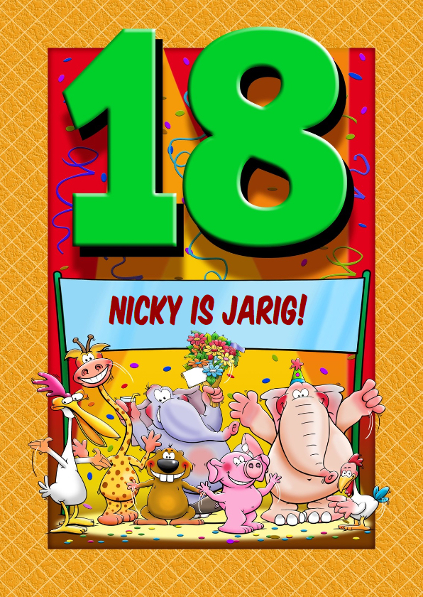 Grappige verjaardagkaart met leeftijd 18 jaar - Verjaardagskaarten Verjaardagskaarten - Grappige verjaardagkaart met leeftijd 18 jaar