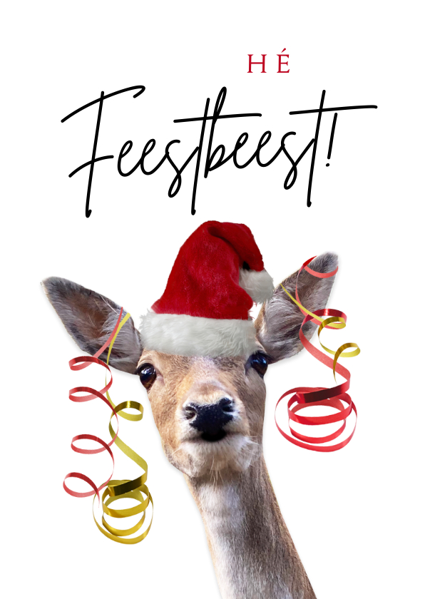 Grappige verjaardags kerstkaart met hert met kerstmuts op - Verjaardagskaarten Verjaardagskaarten - Grappige verjaardags kerstkaart met hert met kerstmuts op