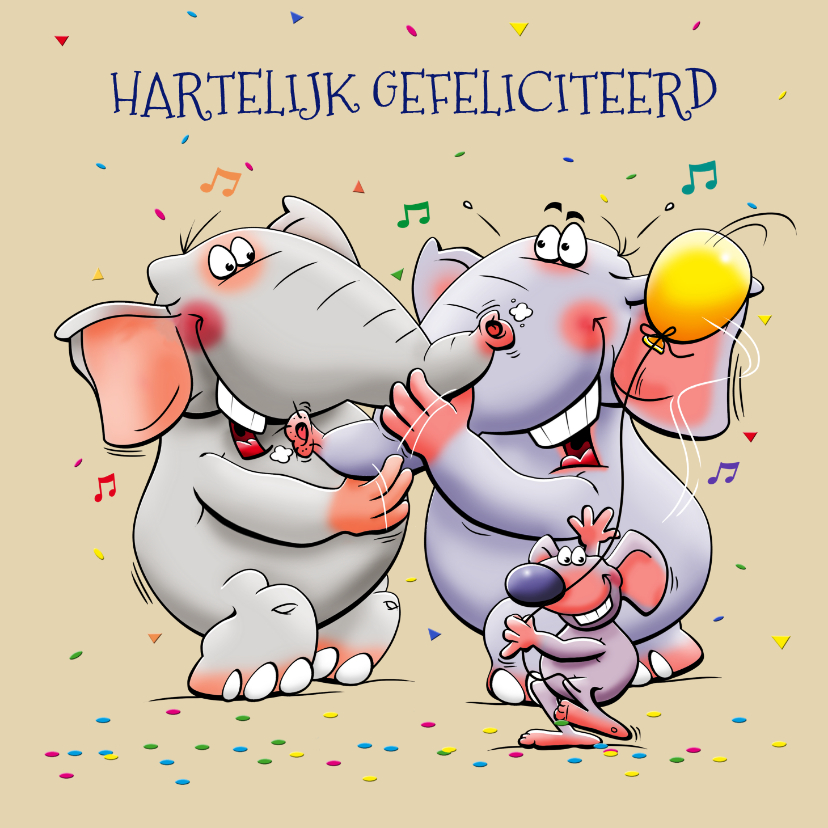 Verjaardagskaarten - Grappige verjaardagskaart felicitatie met 2 olifanten