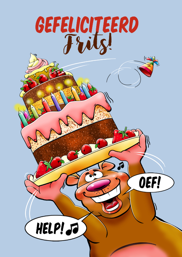 Grappige verjaardagskaart grote taart en beer - Verjaardagskaarten Verjaardagskaarten - Grappige verjaardagskaart grote taart en beer