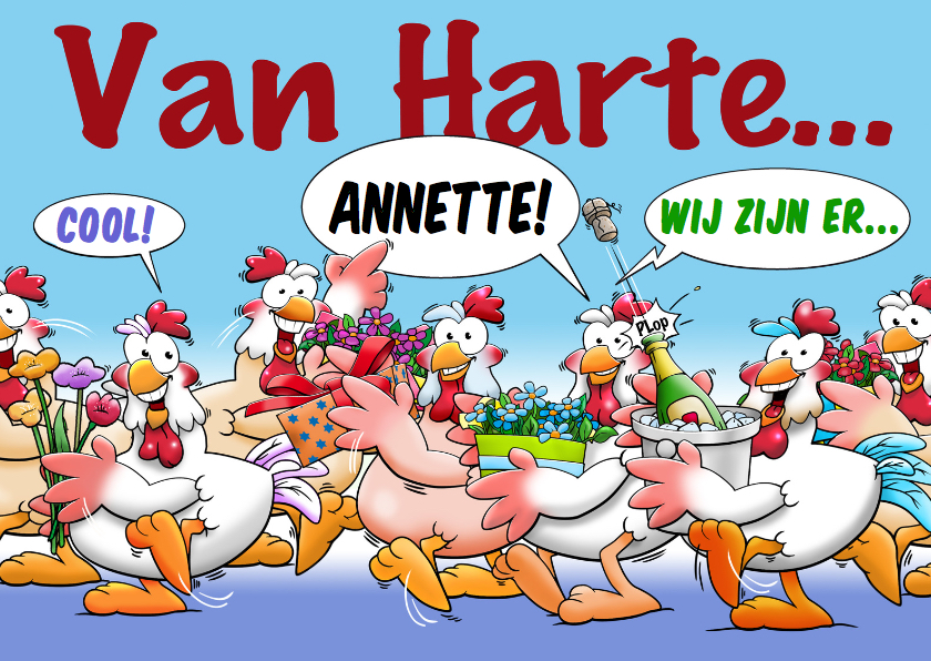 Grappige verjaardagskaart kakelende kippen - Verjaardagskaarten Verjaardagskaarten - Grappige verjaardagskaart kakelende kippen