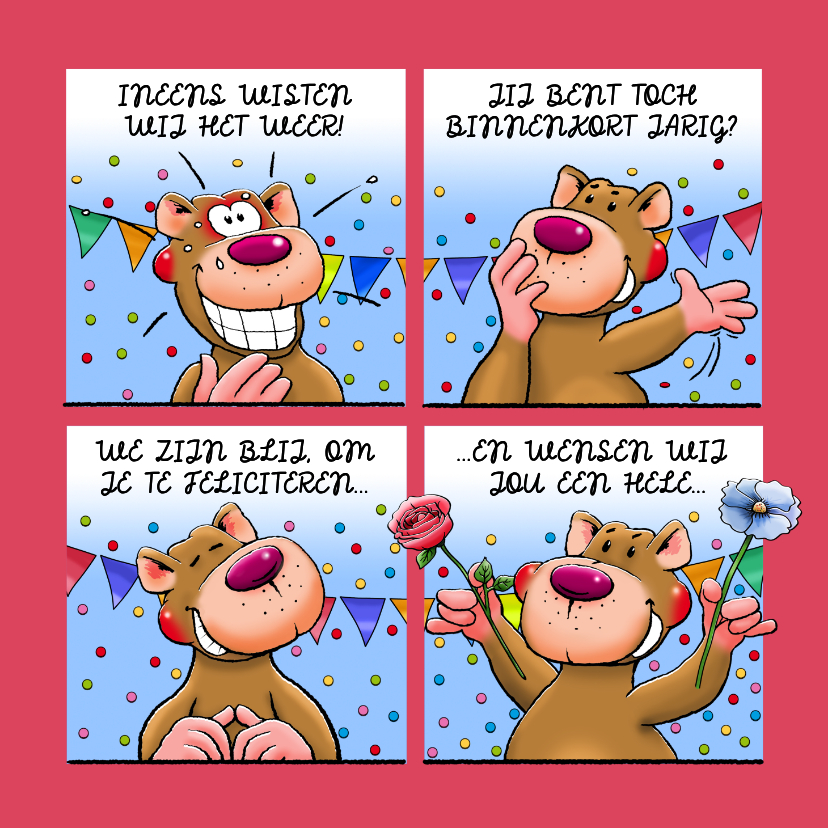 Verjaardagskaarten - Grappige verjaardagskaart met beer en bloemen