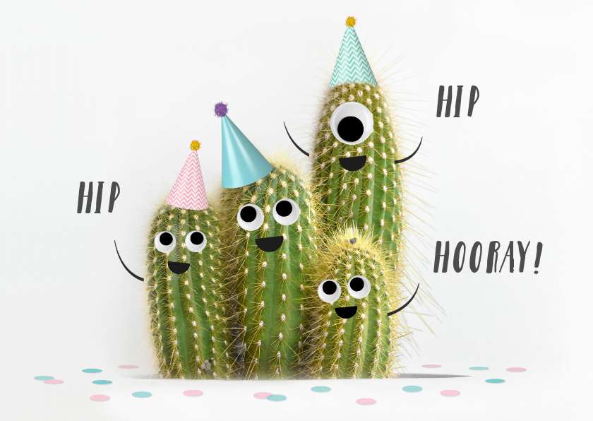 Verjaardagskaarten - Grappige verjaardagskaart met cactussen met oogjes en feest