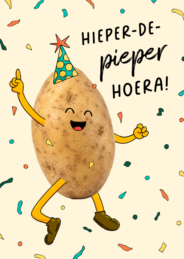 Grappige verjaardagskaart met dansende aardappel - Verjaardagskaarten Verjaardagskaarten - Grappige verjaardagskaart met dansende aardappel