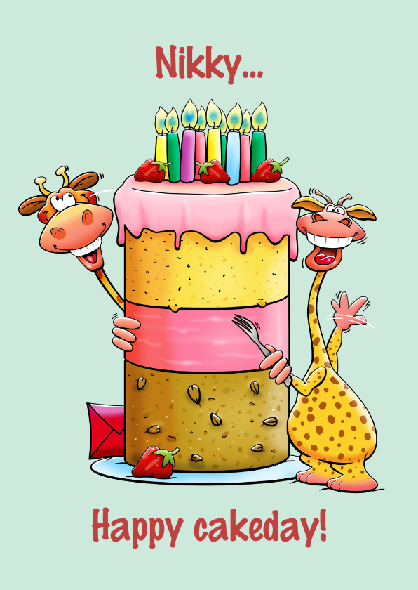 Verjaardagskaarten - Grappige verjaardagskaart met grote taart