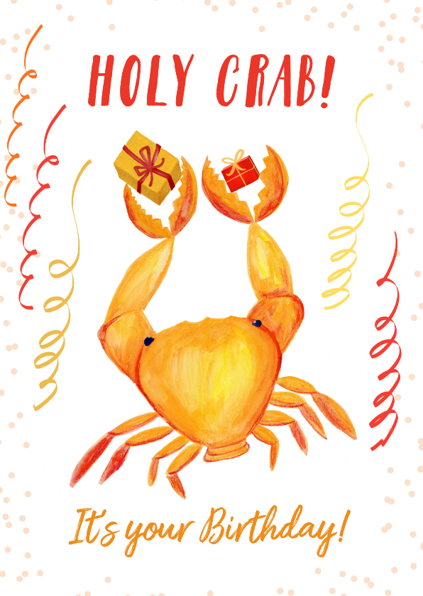 Verjaardagskaarten - Grappige verjaardagskaart met krab met cadeautjes