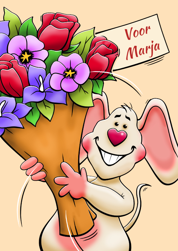 Grappige verjaardagskaart met muis en bos bloemen - Verjaardagskaarten Verjaardagskaarten - Grappige verjaardagskaart met muis en bos bloemen